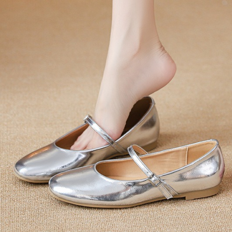 Women Shoes Heels - Srebrne baleriny damskie Eleganckie buty Mary