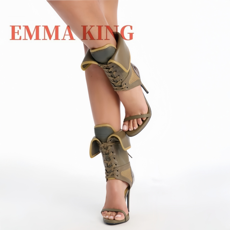 Women Shoes Boots - Zielone sandały damskie za kostkę z