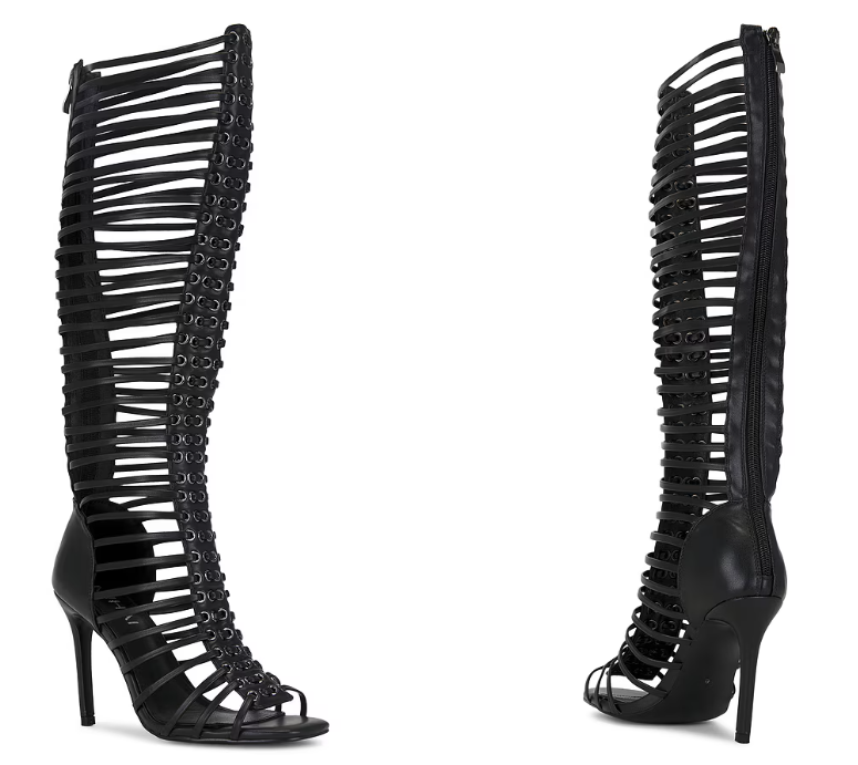 Women Shoes Boots - Damskie Czarne Sandały Botki na Szpilce
