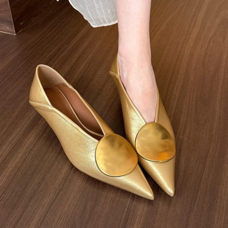 Women Shoes Heels - Wsuwane damskie baleriny z ostrym noskiem