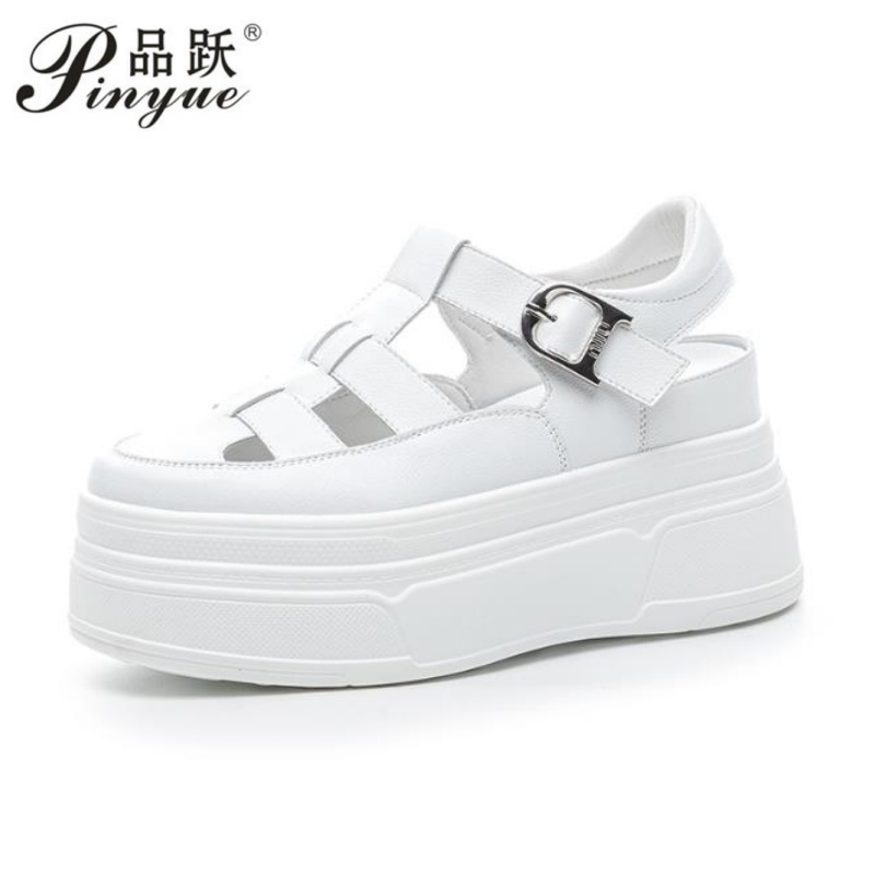 Women Shoes Sneakers - 8,5 cm ażurowe, skórzane, damskie letnie