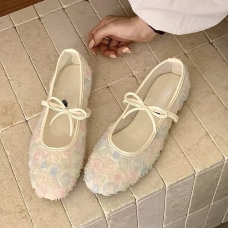 Women Shoes Heels - Delikatne Nowe Chińskie Różane Siateczkowe Baleriny